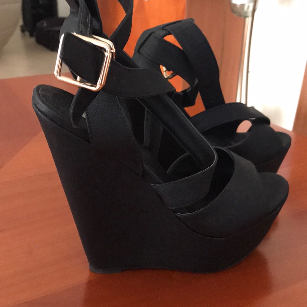 Bianca leather platform wedge sandals